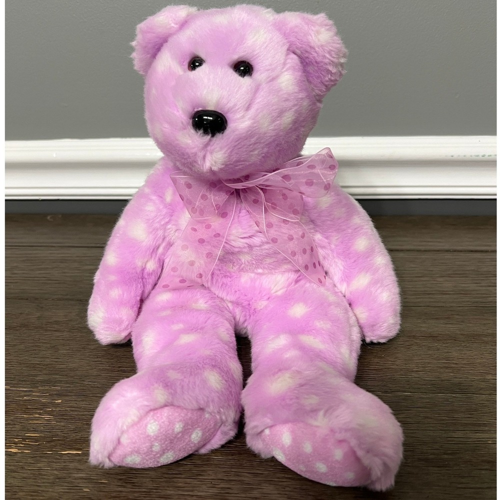 TY Beanie Buddies Bravo Purple Polka Dot Teddy Bear Plush Stuffed Animal 2003